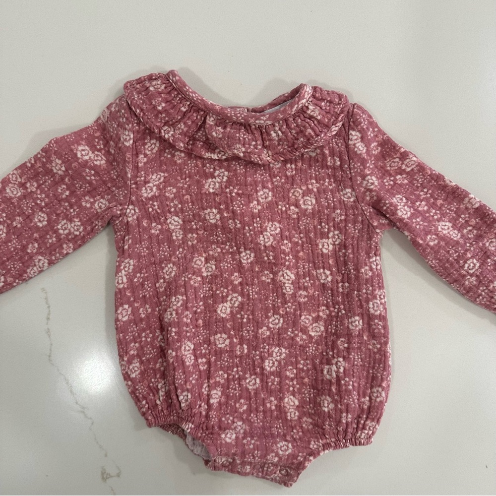 Angel Dear Pink Floral Ruffled Collar Baby Romper